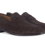 Brown Suede Croco Print Leather Loafers